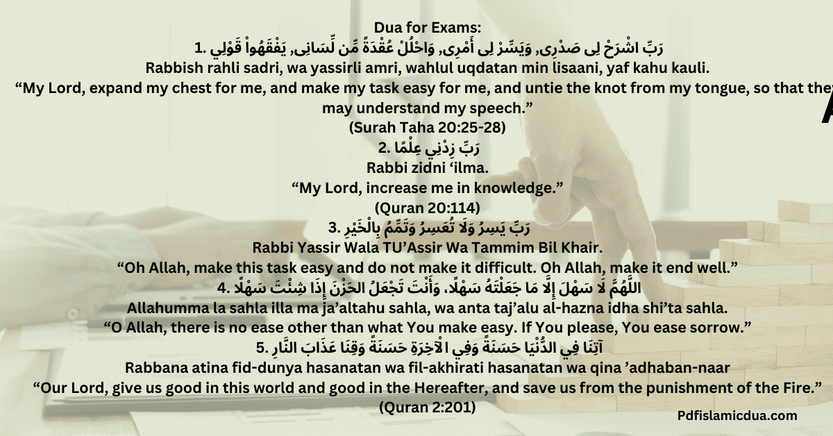 5 Powerful and Easy Duas for During Exams in Arabic - PDF