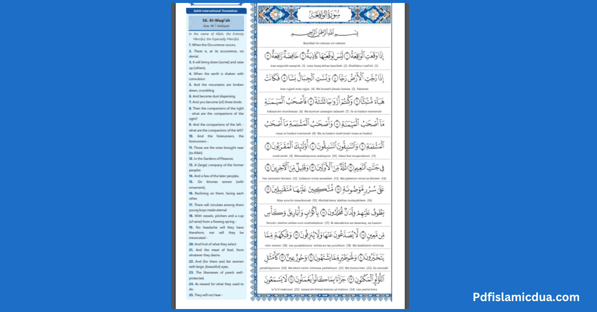 Surah Waqiah PDF with Meaning English Transliteration